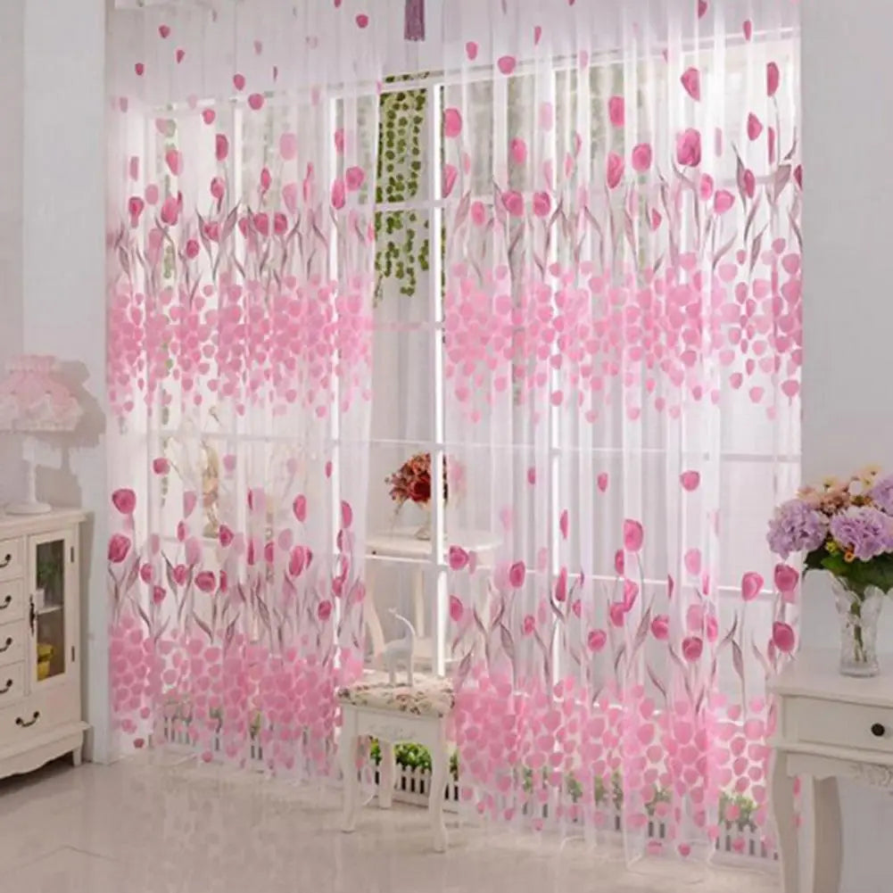 Tulip Printed Nordic Curtains Fashion Door Window Curtain Practical Elegant Beautiful Romantic Durable for Living Dining Room Zpaxo