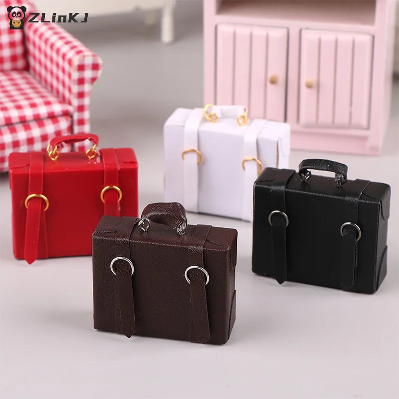 ▶1:12 Dollhouse Miniature Leather Luggage Trunk Suitcase Vintage Hand Bag Briefcase Home Model Decor Toy Doll House Accessories Zpaxo