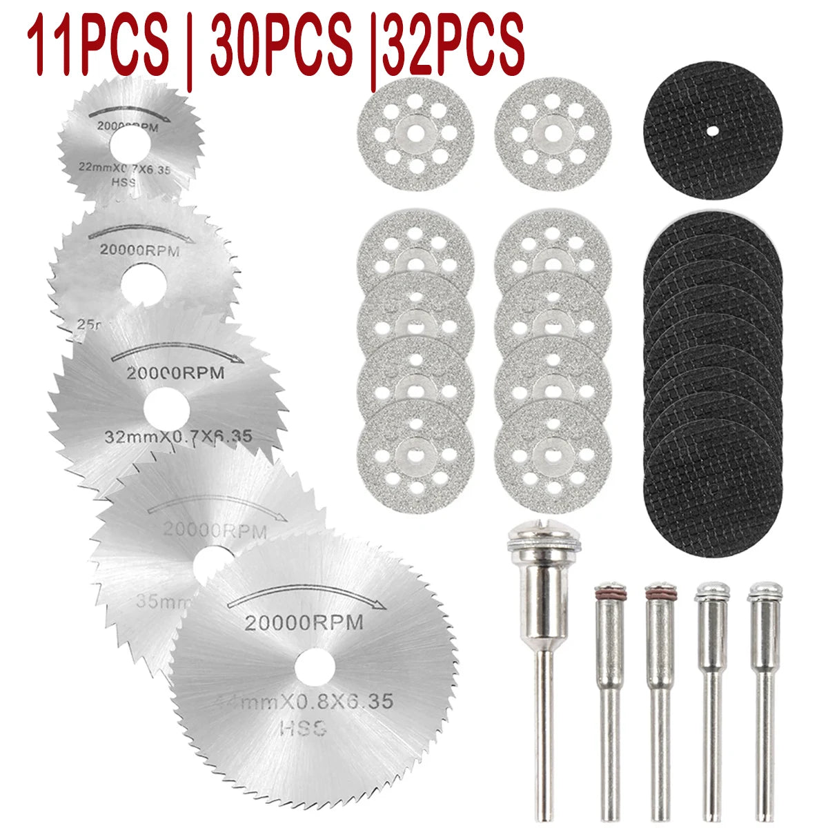 11/30/32pcs Mini Circular Saw Blade Set Sanding Grinding Wheel Cutting Disc for Dremel Metal Cutting Rotary Tools Accessories Zpaxo