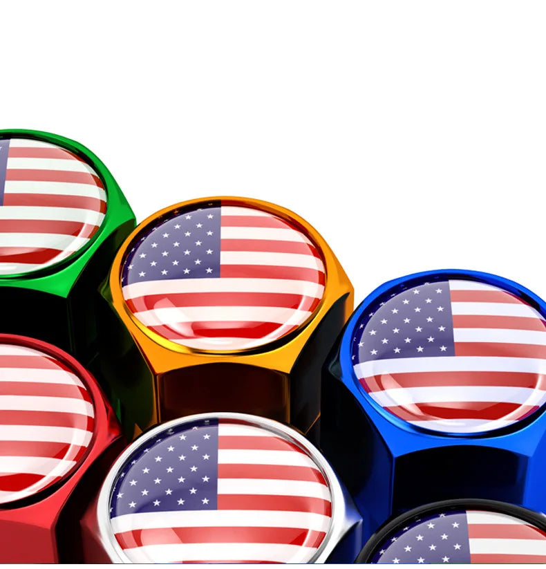 4-Pack National Flag Aluminum Tire Valve Stem Caps | Car & Bike