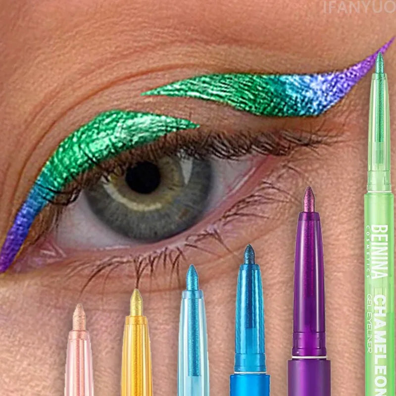 Shiny Chameleon Metallic Green Eyeliner Gel Stick Smooth Multicolor