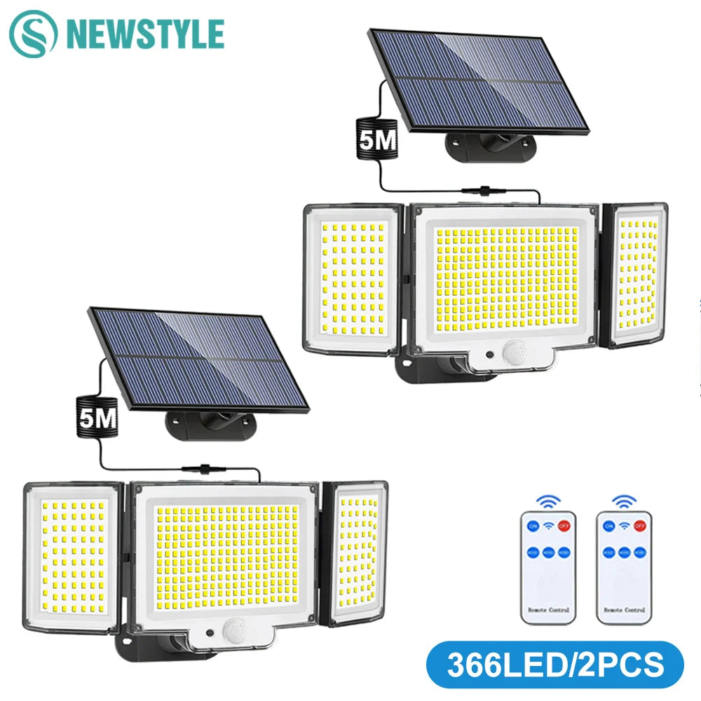 366 LED Solar Motion Sensor Security Outdoor Lights 3 Heads Solar Garden Lights Flood Lights Powered Wall Light Waterproof Front Zpaxo