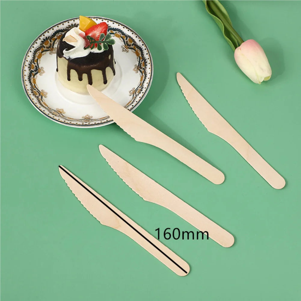 100PCS Disposable Wooden Spoons Cakes Desserts Ice Cream Wooden Spoons Wedding Birthday Party Outdoor Picnic Kitchen14cm Zpaxo WHITE- Knife