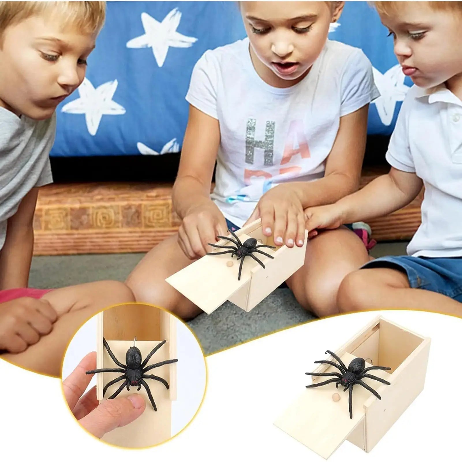 Funny Gifts Trick Spider Juguetes Scare Box Wooden Prank Fun Game