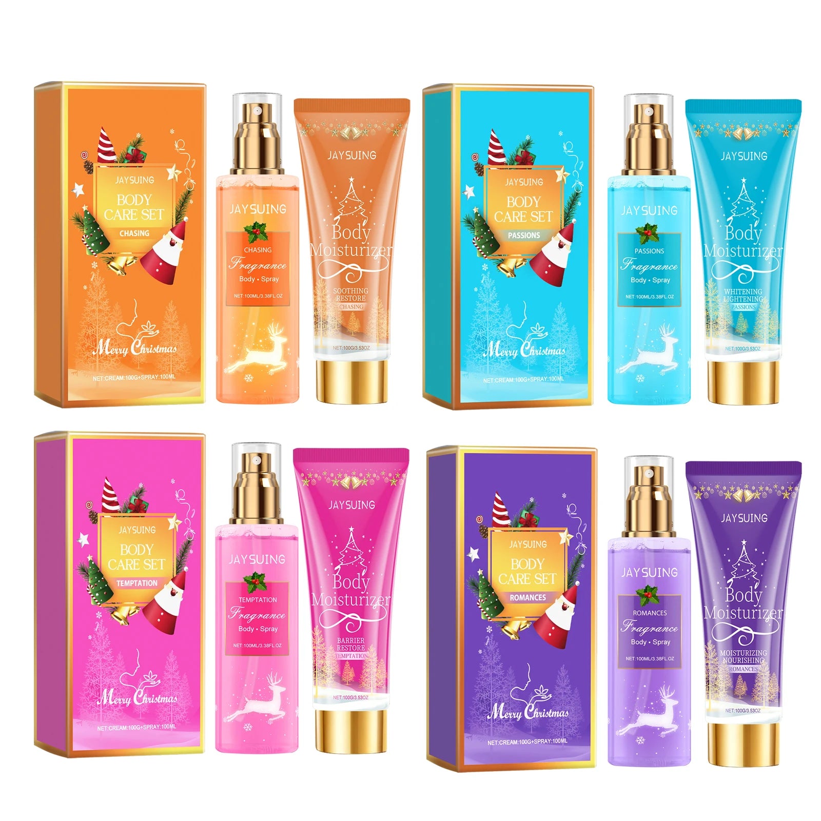 Christmas Gift Set Body Lotion Spray Festive Fragrance Moisturizing brightening Long Lasting Holiday Season Party Luxury Winter Zpaxo 4-Fragrance Set