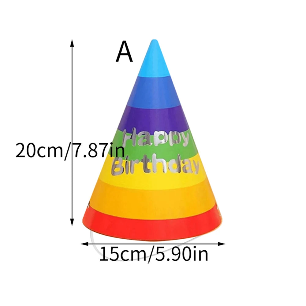 10Pcs Rainbow Birthday Party Hats Colorful Cone Paper Hats for Kids Boys Girls Adults Party Decoration Zpaxo J240120121-A