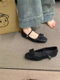 Flat Shoes for Women Spring Autumn 2025 New Velvet Mary Jane Shoes Bow Tie Square Toe Ballet Plus Size 43 44 Women's Shoes Zpaxo Black 42