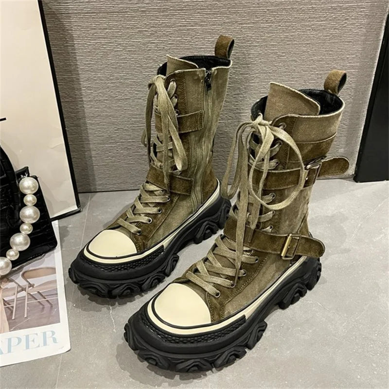 Autumn Thick Bottom Women Short Boots Non-slip Wind Motorcycle 2023 Zpaxo green 40(Foot 25cm) CN