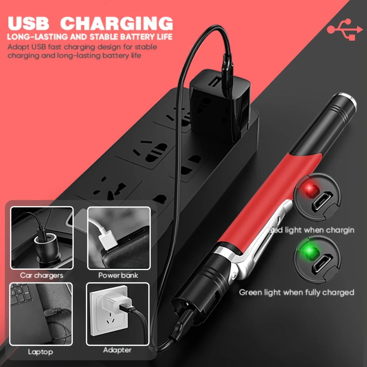 POCKETMAN USB Rechargeable Pen Flashlight – 4-Mode COB LED Pen Flashlight Zpaxo