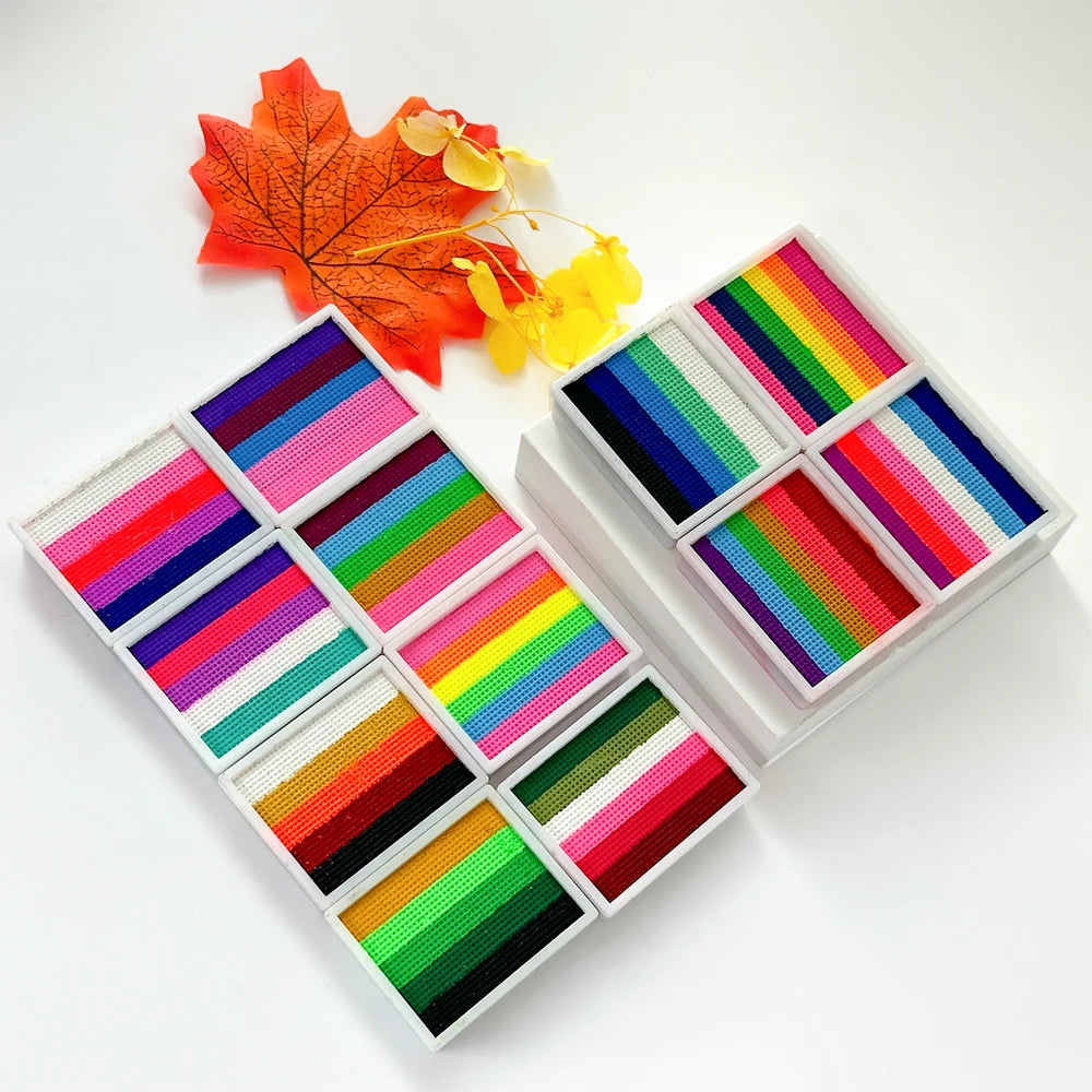 2pcs Rainbow Face & Body Paint,8g Split Cake Non-Toxic Paint Makeup Palette-Vibrant Mixed Colors For Festivals,Butterfly Makeup Zpaxo