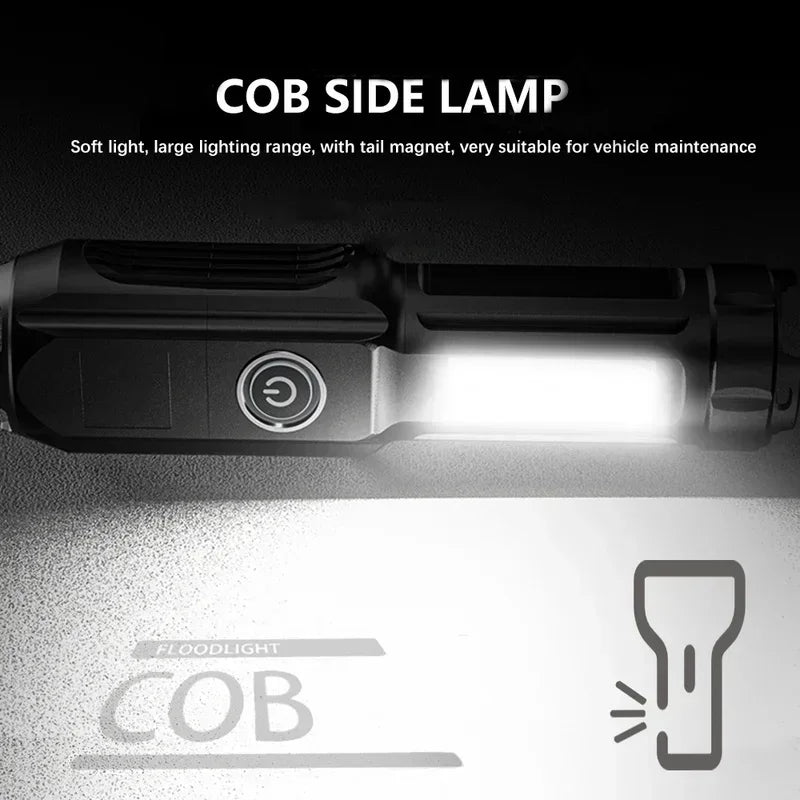 KDULIT LED Flashlight Rechargeable Zoomable Torch COB Lantern