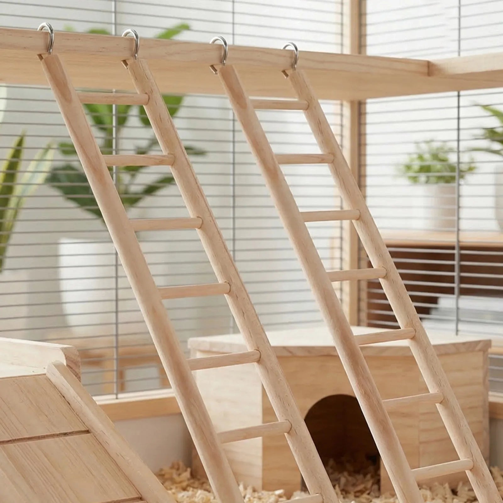 Bird Cage Wooden Ladder Pet Climbing Multilevel Platform Hanging