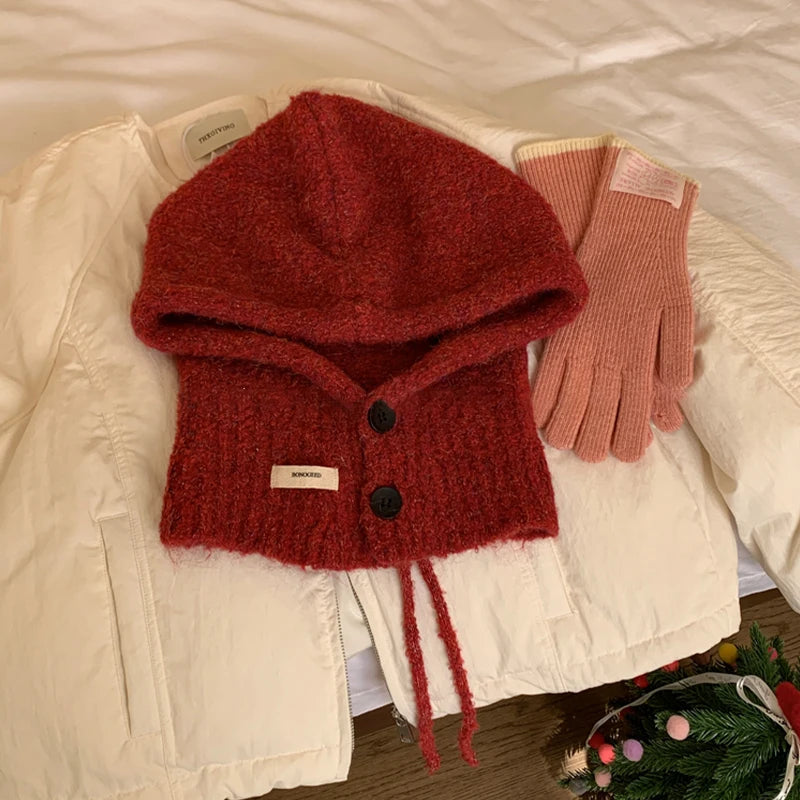 Korean Hat Scarf Women's Autumn Winter Warm Ear Protection Hooded Zpaxo