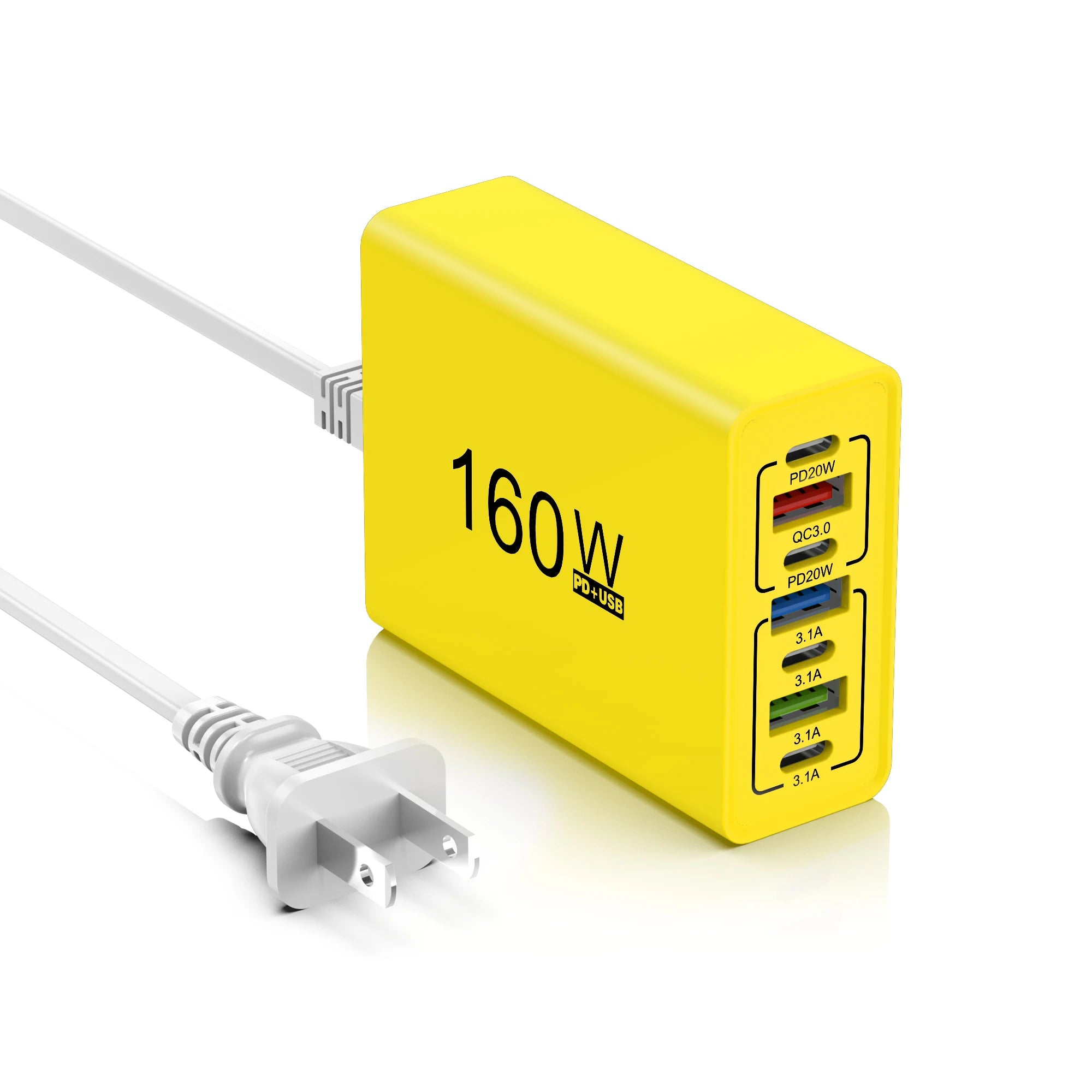 160W Multi-Port USB-C Fast Wall Charger – iPhone & Samsung USB Wall Charger Zpaxo US Yellow