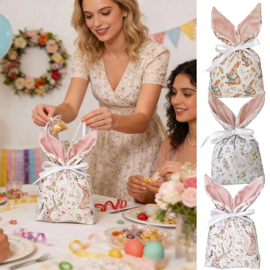 Easter Candy Bags Drawstring Bunny Ear Design Goody Favor Supports
