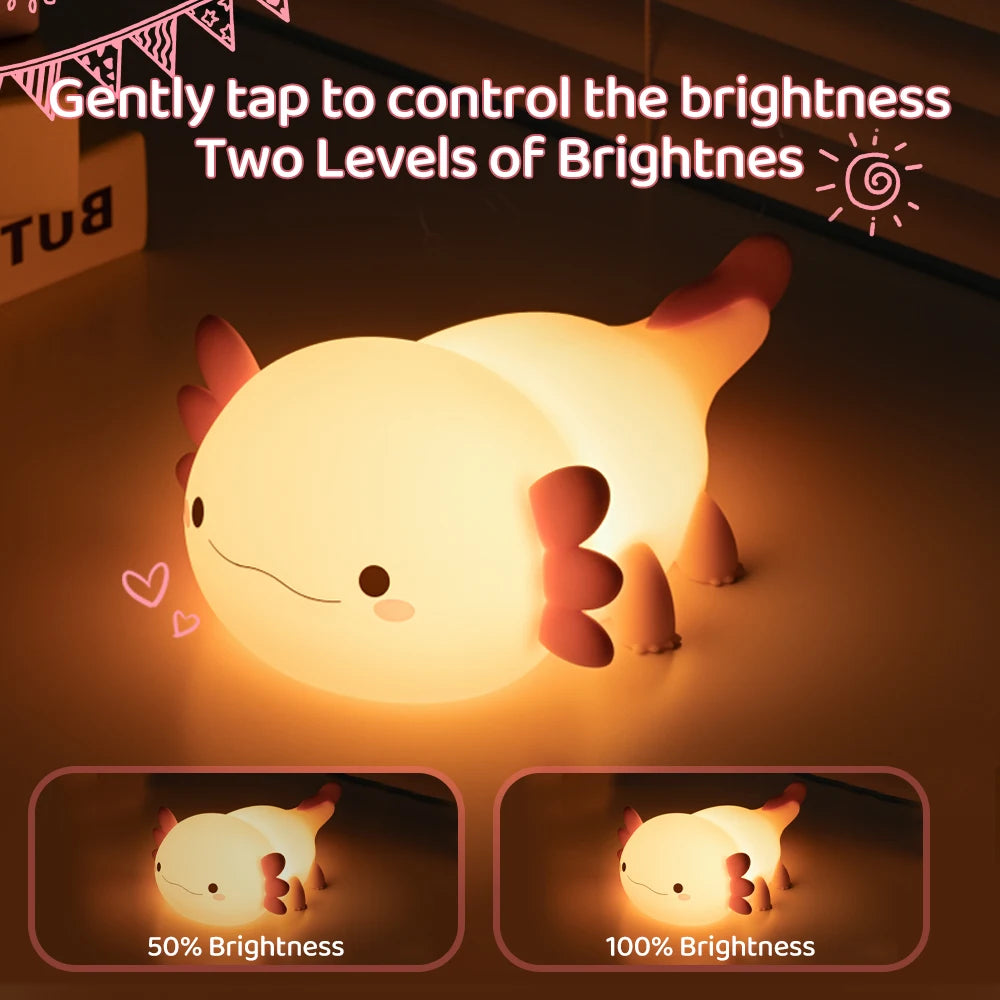 Axolotl Night Light for Kids 2 Brightness Silicone Nursery Sleeping Light Portable USB Rechargeable Bedside Lamp For Baby's Room Zpaxo