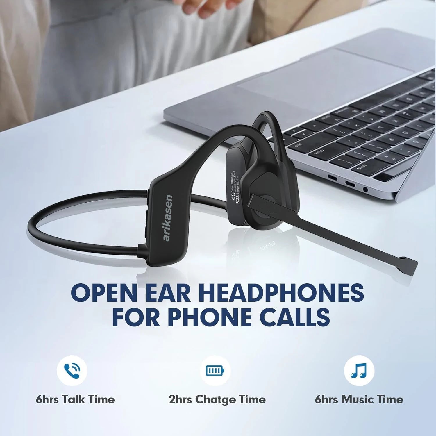 Open Ear Headphones Mic Bluetooth Headset Noise Cancelling Microphone