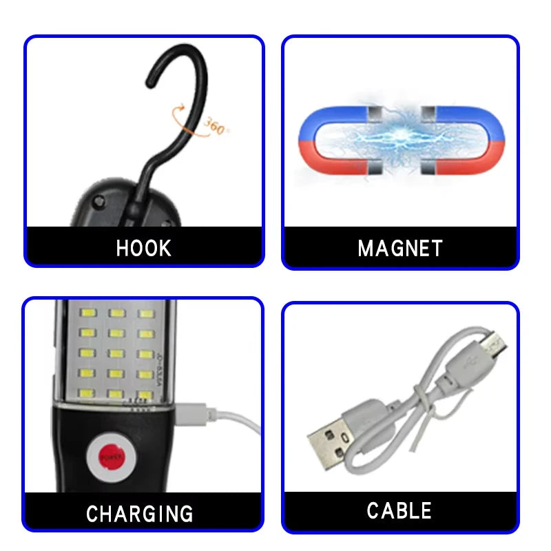 Magnetic LED Work Light – USB Rechargeable COB Flashlight