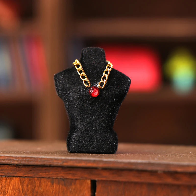 ▶1PCS 1/12 Dollhouse Necklace Display Stand With Necklace Dollhouse Jewelry Stand Dollhouse Accessories Micro Scene Photo Props Zpaxo Black