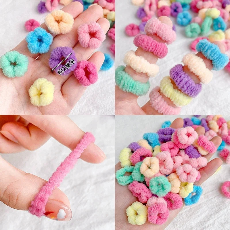 100Pcs Children Elastic Hair Bands Girls Colorful Hair Ties Ponytail Holder Rubber Bands Small Scrunchie Kids Hair Accessories Zpaxo