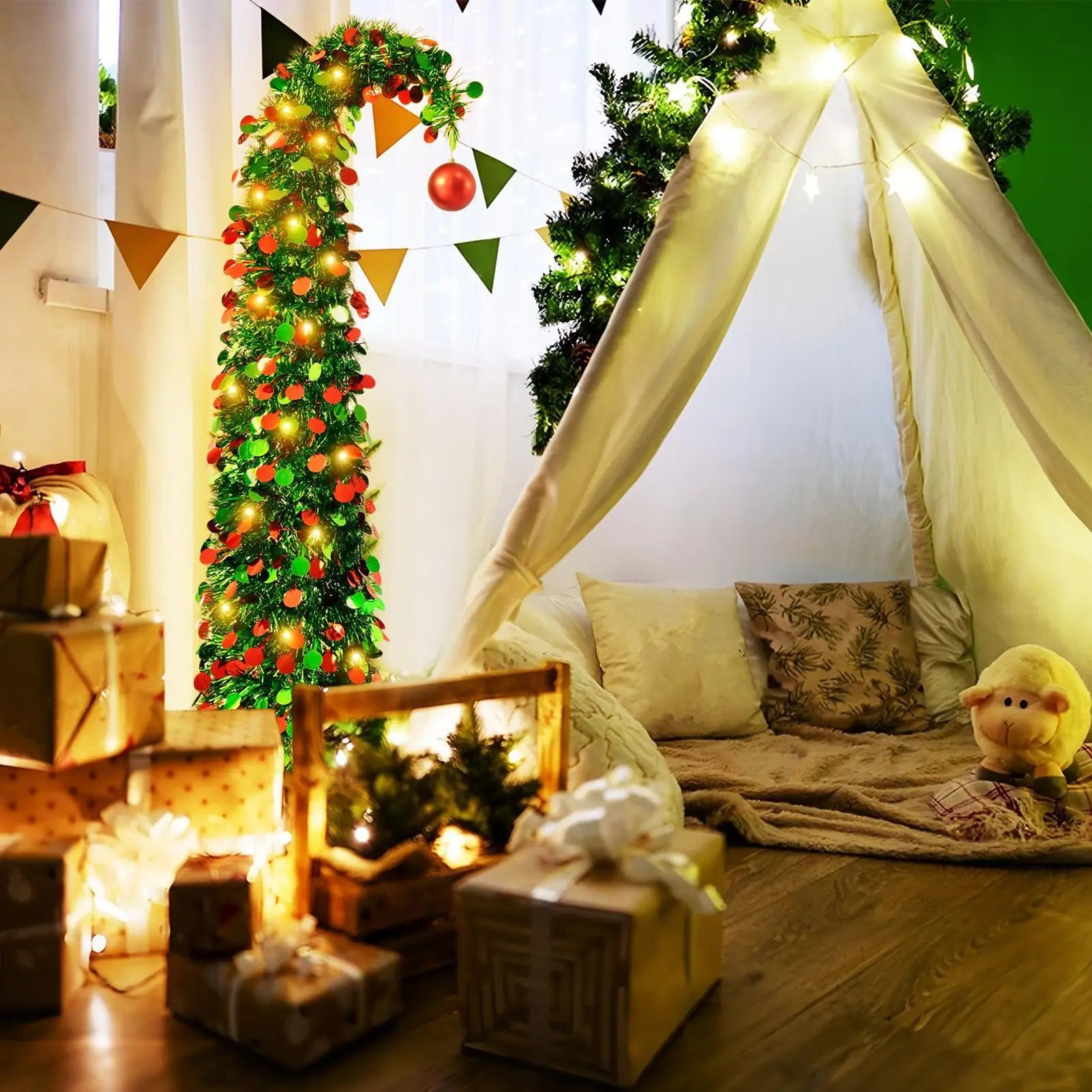 Artificial Christmas Tree Retractable 4 9 Ft Home Decor Spiral