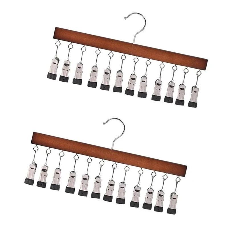 12 Clip Wooden Hat Caps Scarves Accessories Sturdy Hanging Storage