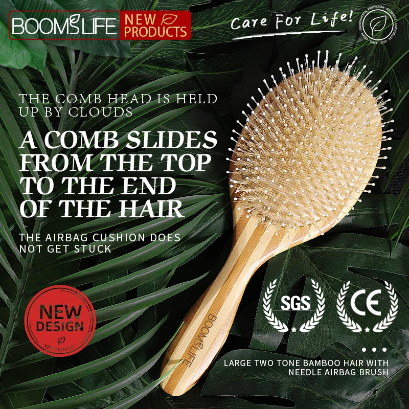 BOOMSLIFE Custom White Boar Bristle Bamboo Hair Brush Mix Nylon Women Massage Scalp Wood Comb for Hair Beauty Barber Accessories Zpaxo