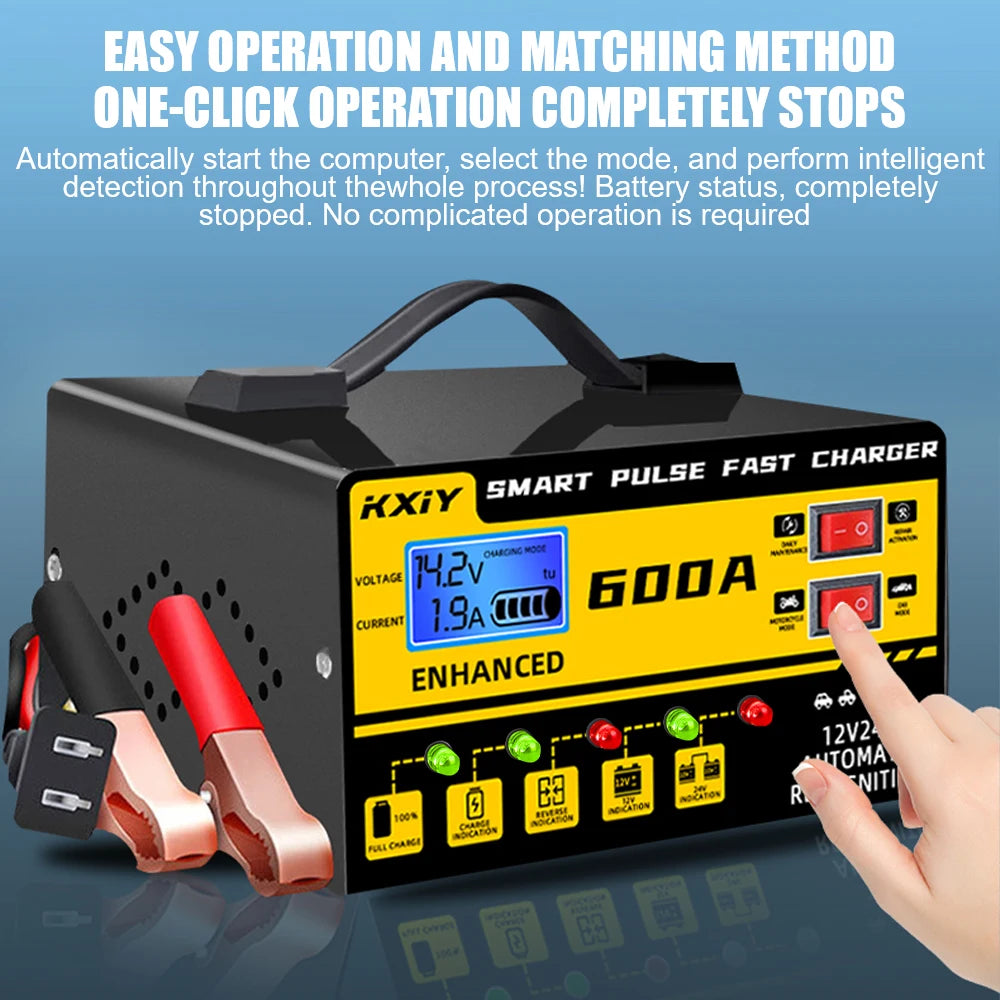 Car Battery Charger 12V 24V 600A Digital LCD Display Automatic Stop