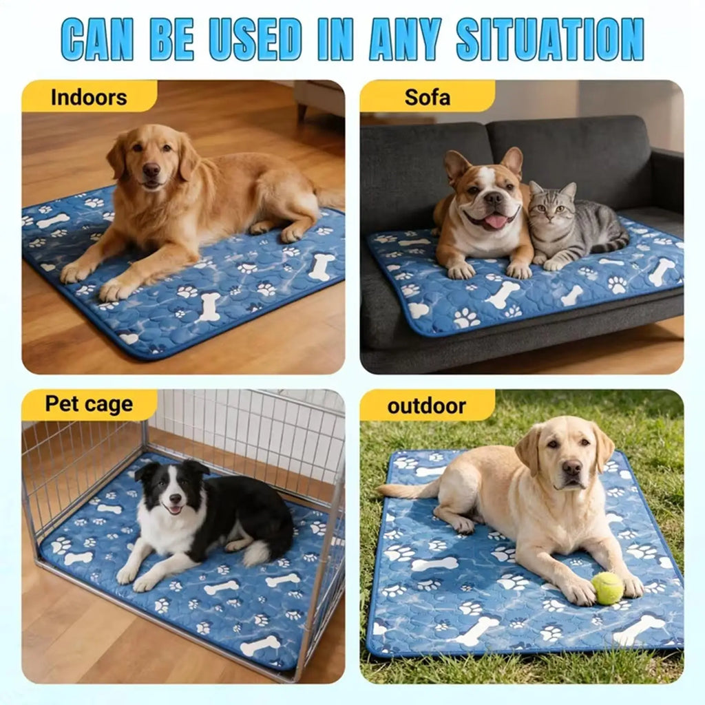Dog Cooling Pad Non-slip Washable Portable Waterproof Bed Bone Pattern Dog Cooling Mat Outdoor For Indoor Outdoor Crate Kennel Zpaxo