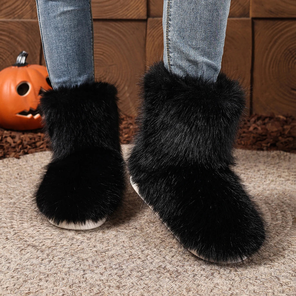 Women Snow Boots 2025 New Plush Warm Platform Shoes Fashion Big Size Shoes Women Outdoor Luxury Furry Faux Fox Fur Boots Woman Zpaxo