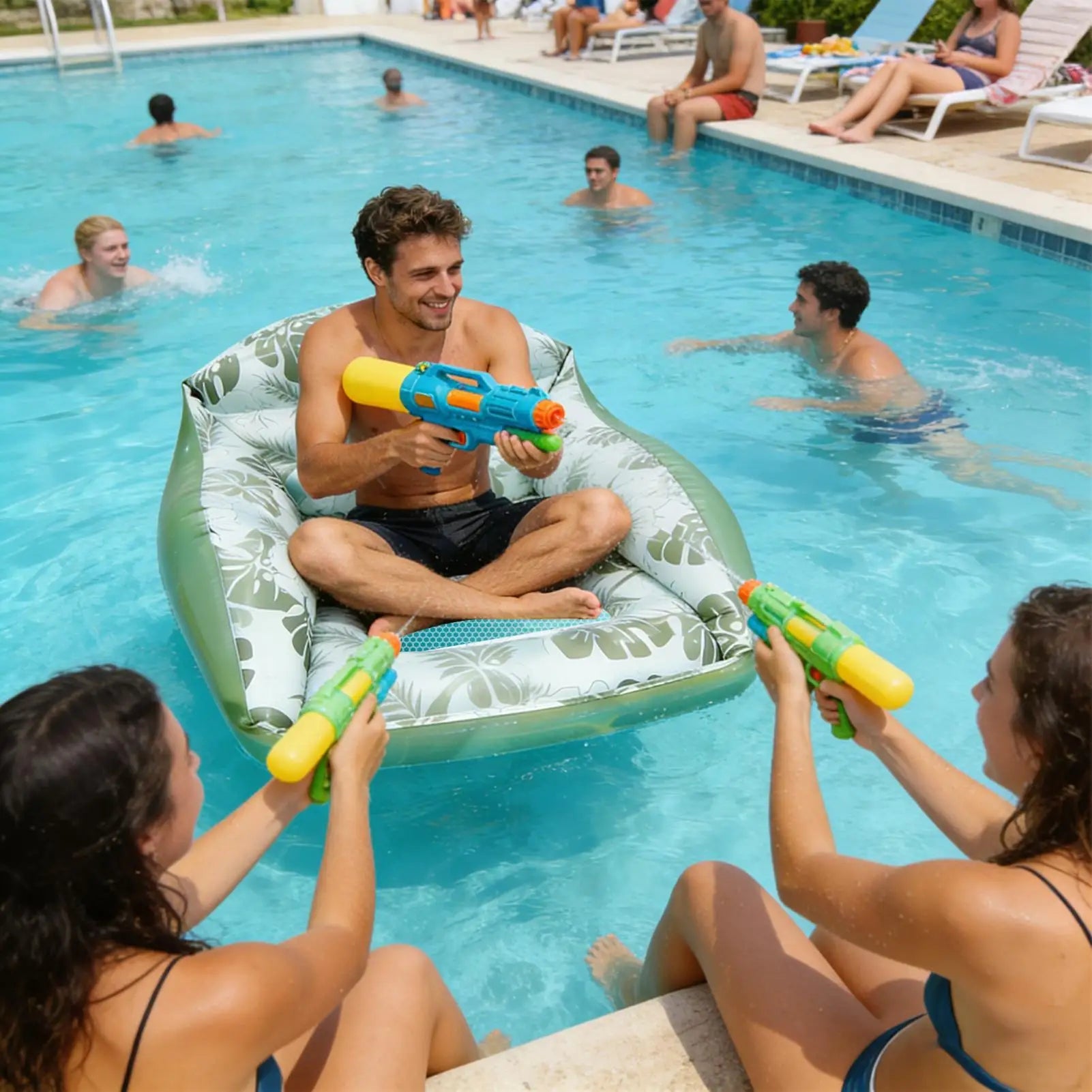 Pool Rafts Adults Inflatable Lounger Ergonomic Headrest Floating