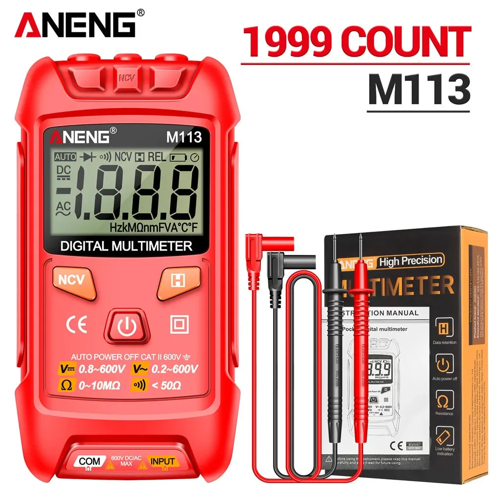 ANENG M113 Inteligent Multimeter Ohm NCV Measuring Mini Instruments Zpaxo M113 red