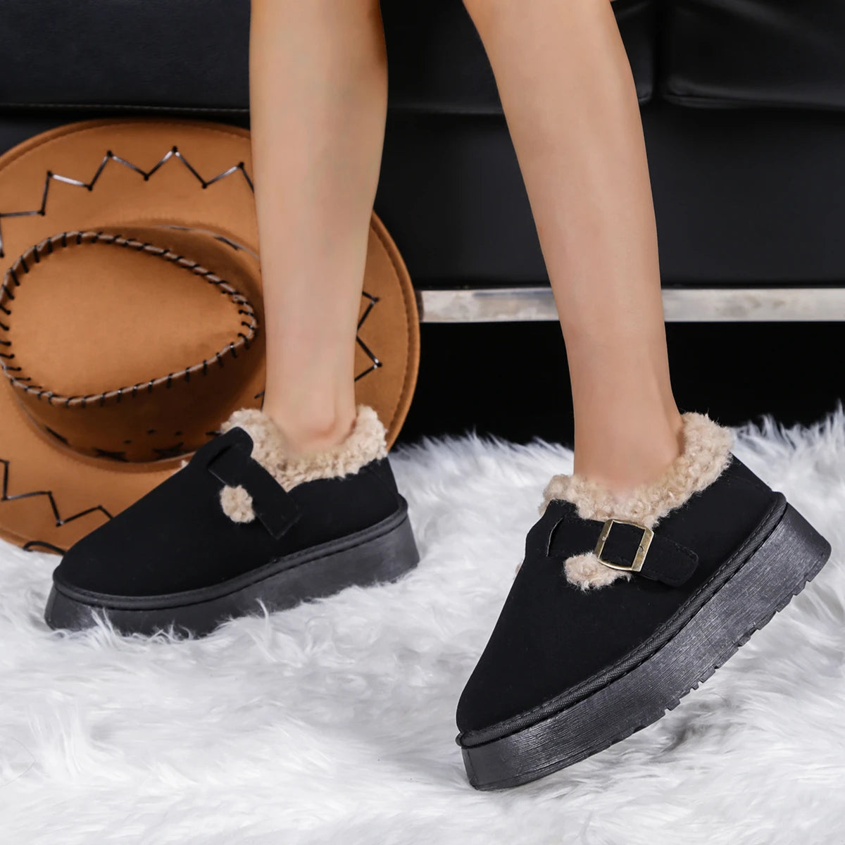 Women Ankle Boots 2025 New Comfortable Leisure Shoes Round Toe Platform Cotton Shoes Women Thick Bottom Plush Casual Snow Boots Zpaxo