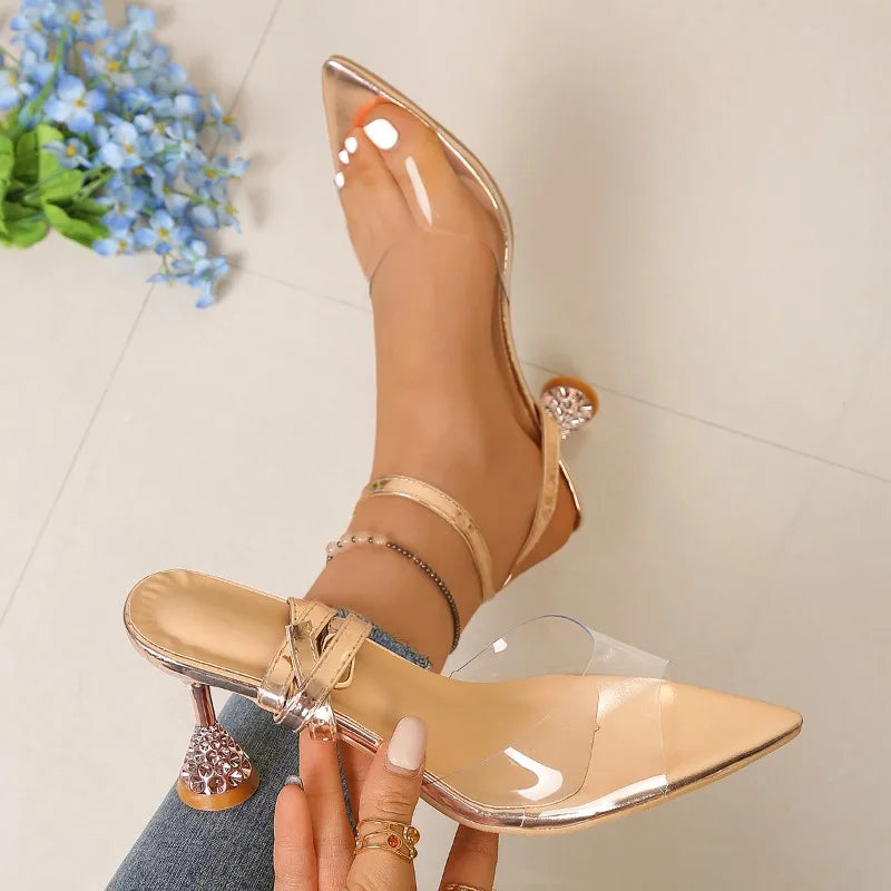 Women's Pointed Open Toe Solid Vintage Heel Sandals Women Casual Zpaxo Champagne 42