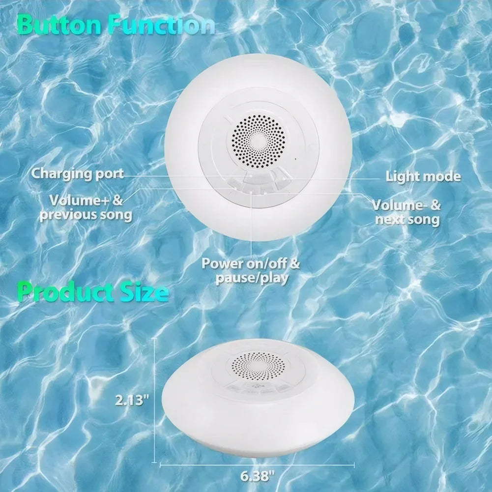 Floating Pool Speaker with Colorful Lights Wireless Speaker IPX7 Waterproof Shower Speaker for Pool Spa and Outdoor Zpaxo