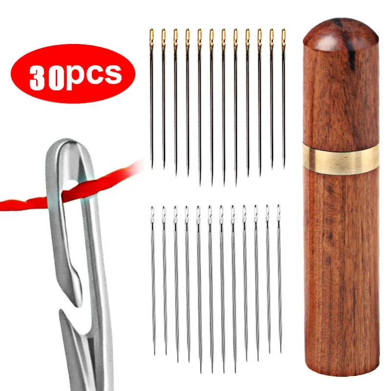 30pcs Blind Sewing Needle Elderly Stainless Steel Quick Automatic Self-Threading Needle Stitching Pins DIY Punch Needle Threader Zpaxo