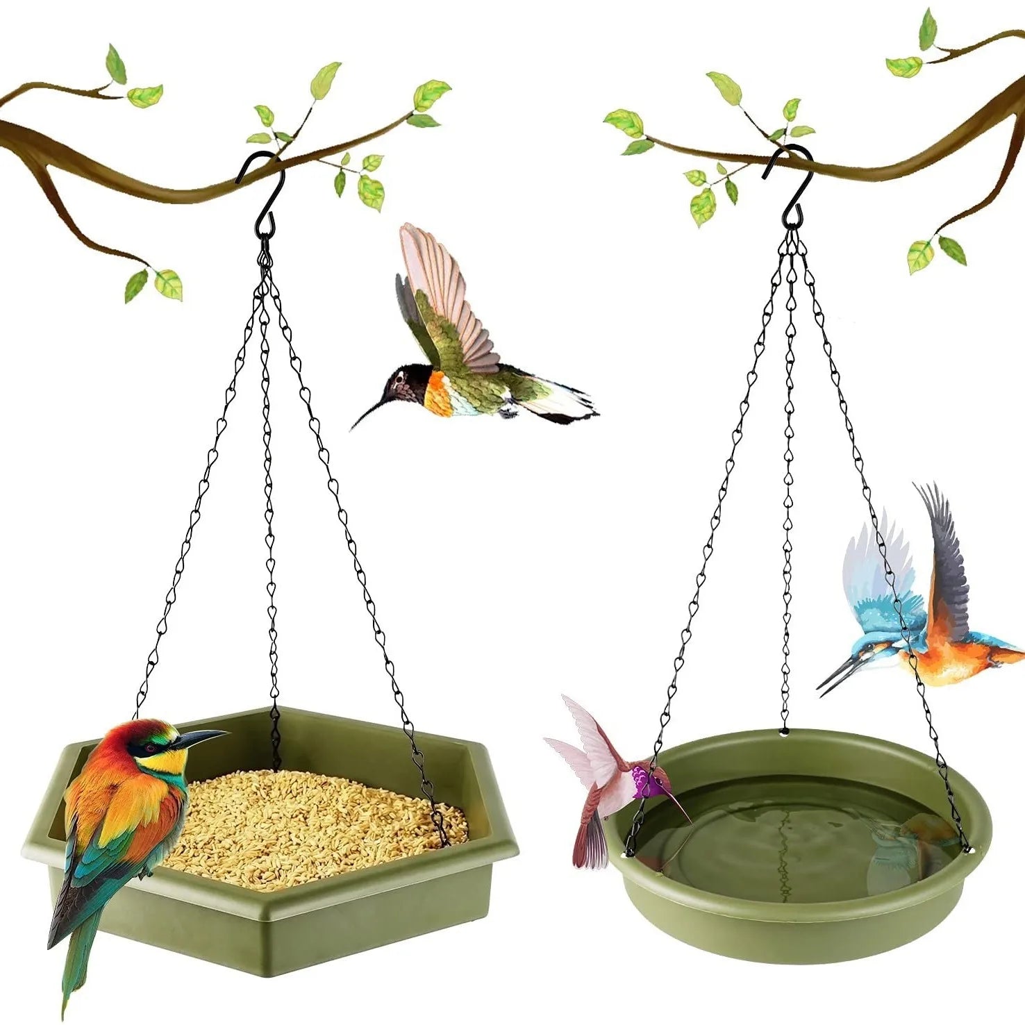Hanging Wild Bird Seed Feeder Water Dispenser Outdoor Garden