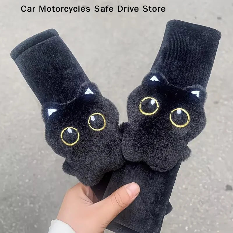 CM1pc Black Car Pillow Cat Plush Shoulder Seat Belt Cover Cute Animal