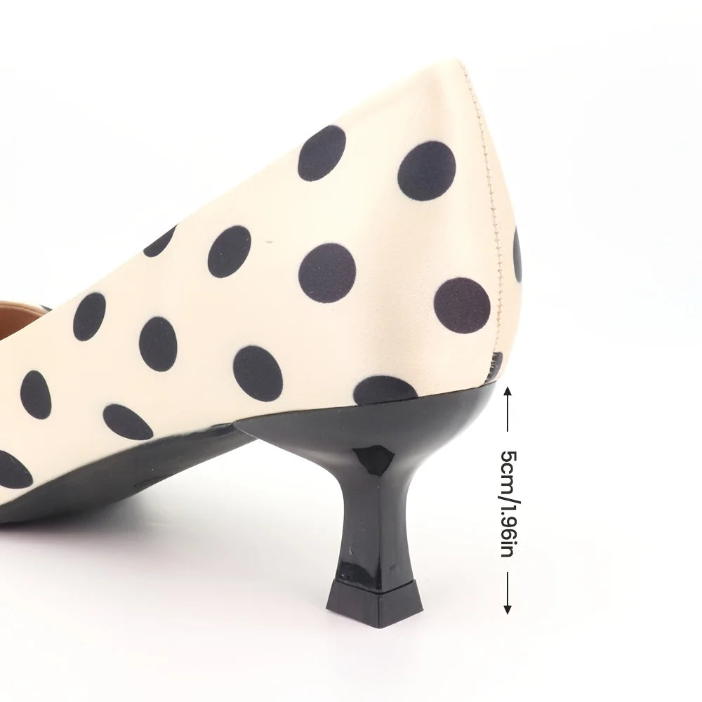Black & White Polka Dot Heels – Retro Faux Leather Pumps