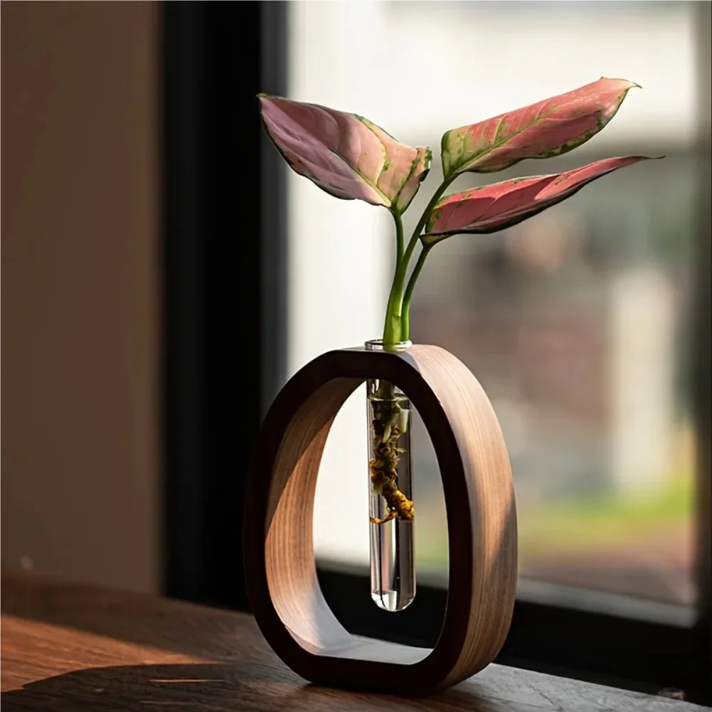 Solid Wood Flower Utensil Creative Flower Arrangement Simple Glass Plant Flower Insert Mini Water-grown Vase Zpaxo