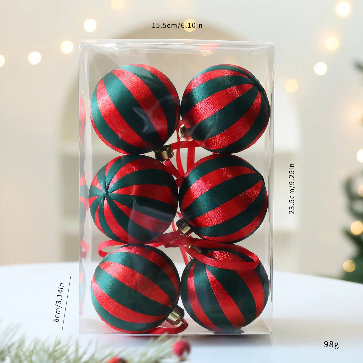 6-Pack 8cm Red & White Striped Christmas Ball Ornaments Christmas Ornaments Zpaxo Red blue