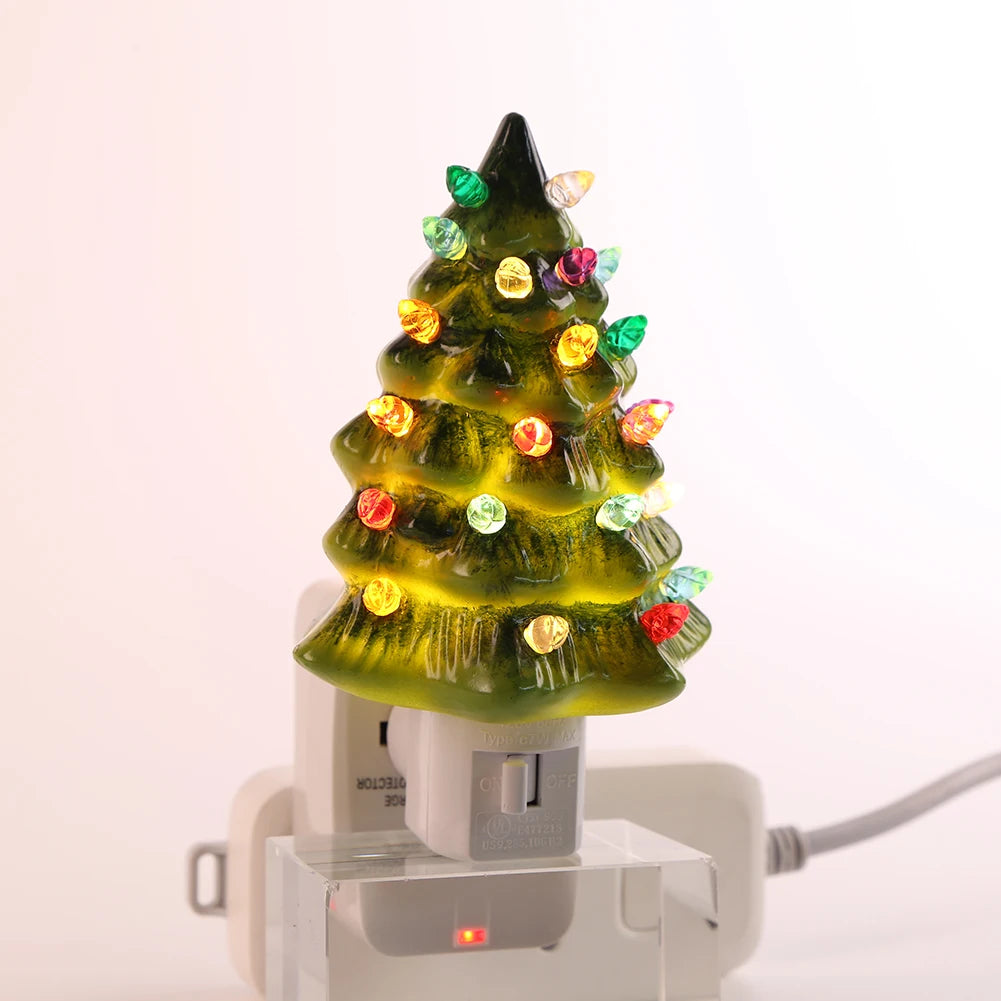 UK-Plug Resin Christmas Tree Night Light Vintage Christmas Tree Wall Plug in Night Light Decorative Tree Nightlight for Room Zpaxo