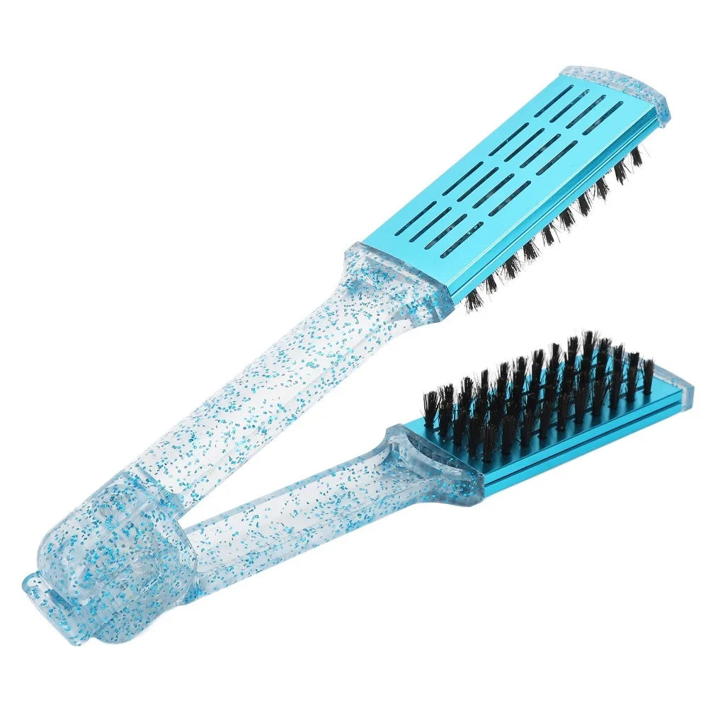 Multifunction Hair Straightener Clamp Brush Blue ABS Straightening Clamp Brush Exquisite Double Sided Straightener Brush Zpaxo A