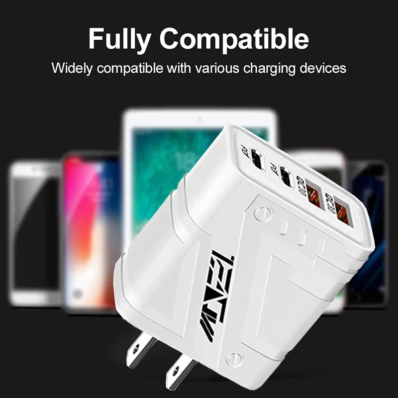 120w 4 Ports Usb C Charger Fast Charging 3 0 Phone Wall Adapter Eu Us