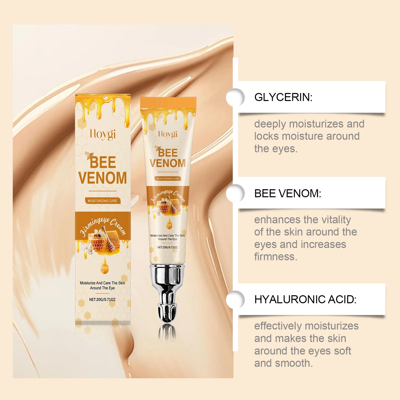 Hoygi Bee Venom Firming Anti Wrinkle Eye Cream Elastic Hydration Lifts Tightens Skin Solving Wrinkles Fine Lines Natural Serum Zpaxo