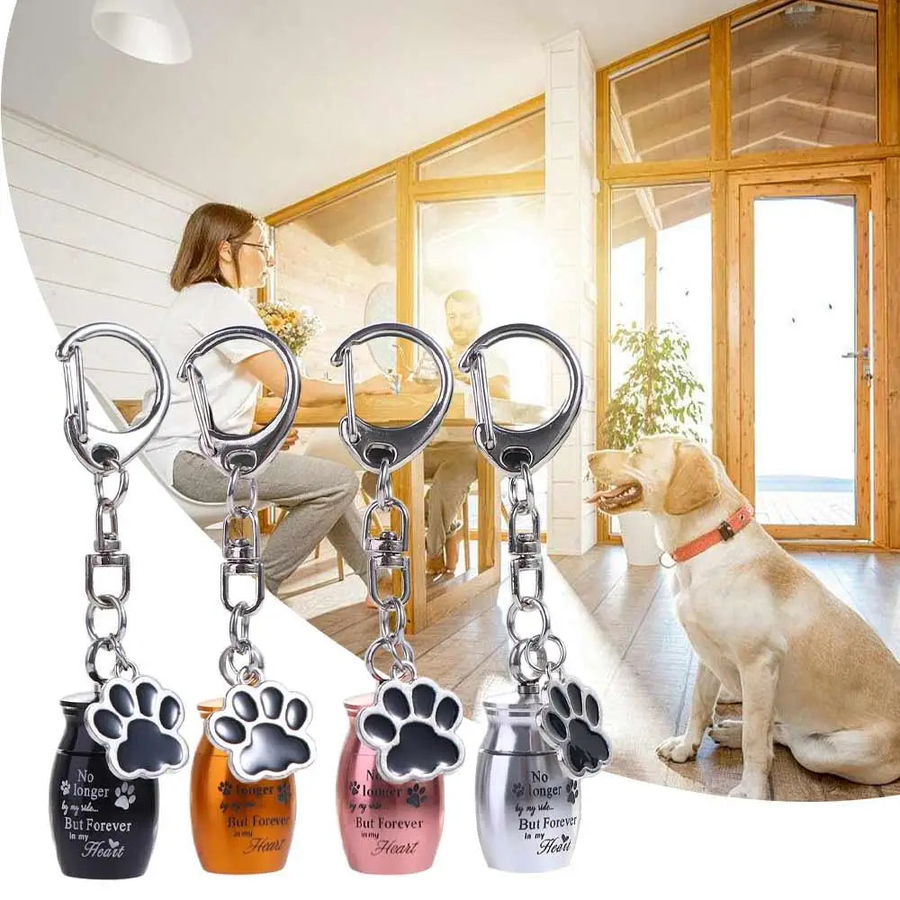 Paw Print Pet Urns Keychain Stainless Steel Dog Cat Ashes Keepsake Zpaxo