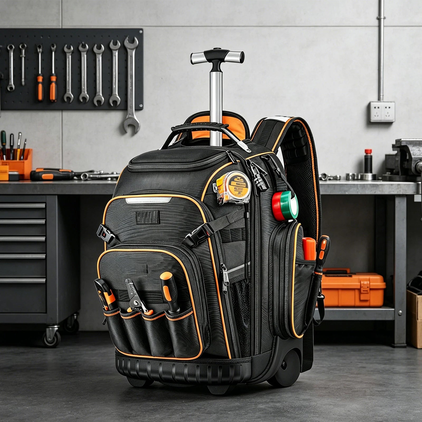 Tool Backpack Wheels Electrician Waterproof Base Rolling Bag
