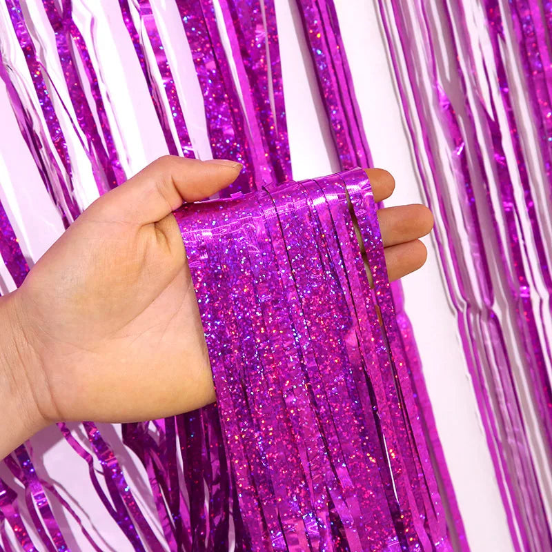 2M Glitter Pink Metallic Foil Tinsel Curtain Backdrop Birthday Zpaxo Rose red