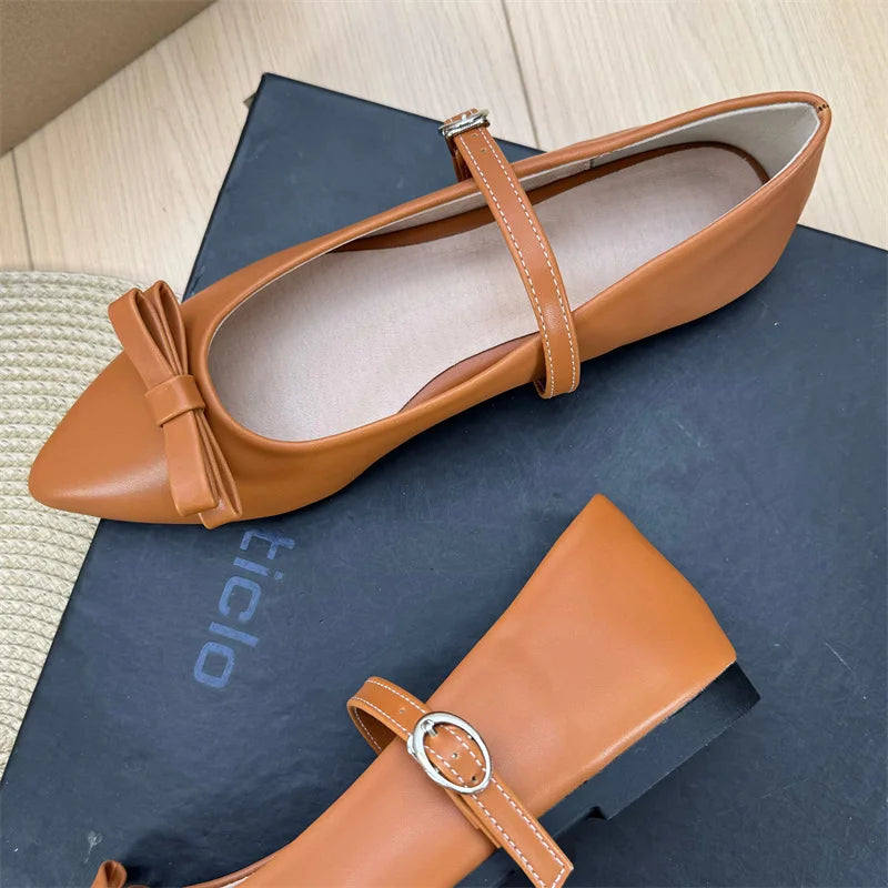 French Pointed Toe Flat Shoes for Women Spring 2025 New Retro Shallow Bow Mary Jane Shoes Women's Plus Size Women's Shoes Zpaxo