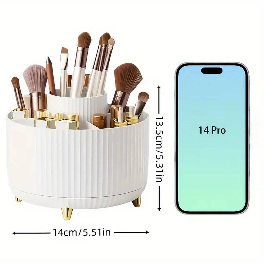 360° Rotating Makeup Organizer - 1pc Plastic Cosmetic Storage with 5 Compartments - Multi-Functional Holder for Brushes Zpaxo